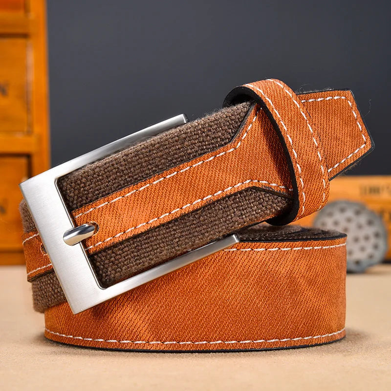 Designer Fabric Belt With Single Prong Buckle Fashion Pin Buckle Faux Leather Mens Casual Dress Sport Canvas Belt