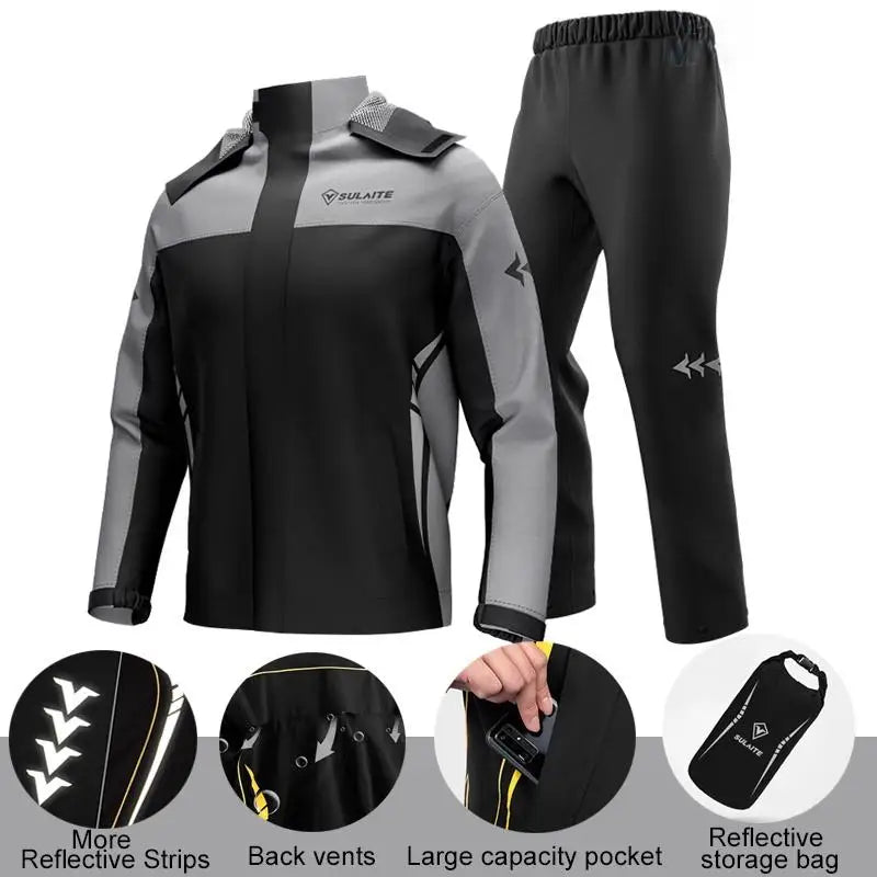 Sulaite Jas Hujan Moto Raincoat Cycling Rain Coat Waterproof Sports Rain Jacket Motorbike Raincoat for Motorcycle Riders