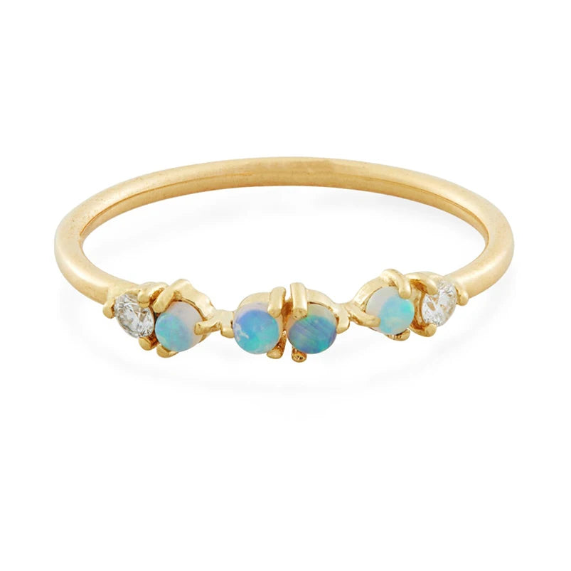 Gemnel Trendy 925 Sterling Silver 18k Gold Vermeil Opal Diamond Paired Rings Women