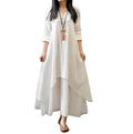 New Women's Art Cotton and Hemp Large Swing Irregular Loose Long Sleeved Dress