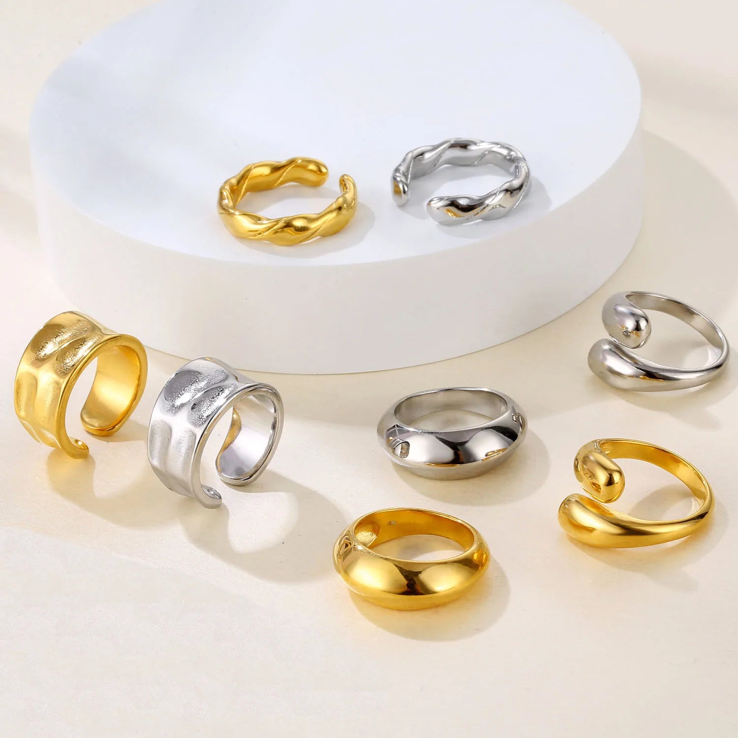 In Stock Finger Rings 18K Gold PVD Plated Women Men Stainless Steel  Chunky Statement Jewelry Adjustable Signet Ring