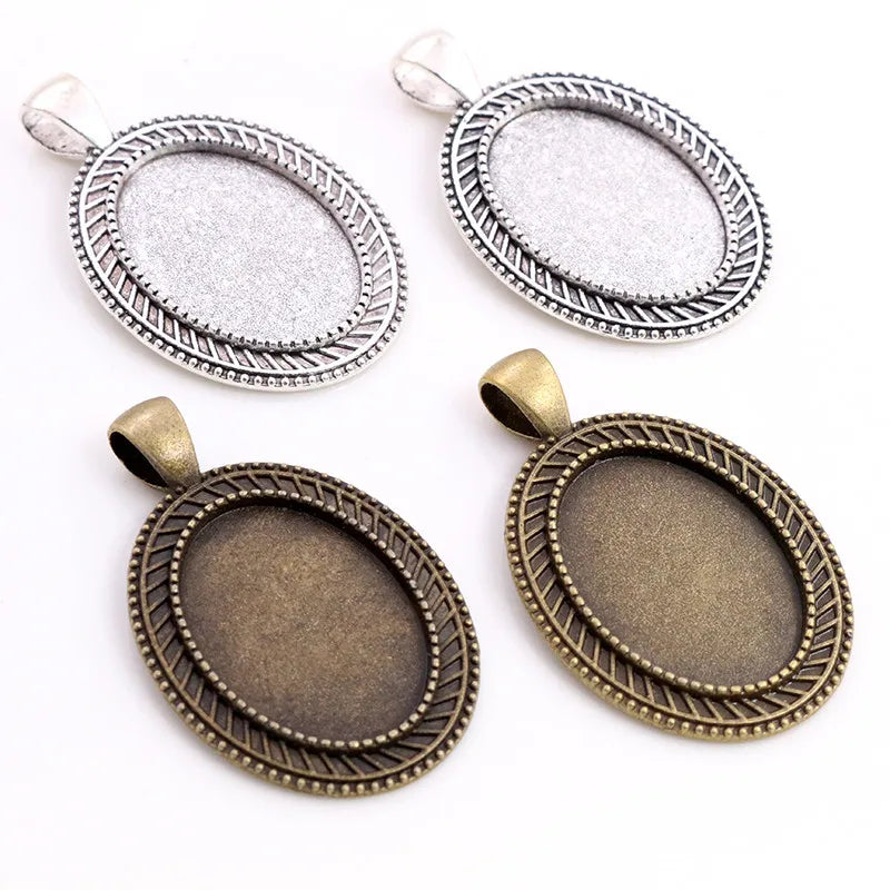 18x25mm Vintage Pendant Blank Bezel Trays Oval Cabochon Cameo Blank Base Setting DIY Necklace Jewelry Supplies