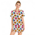 Print on Demand Summer Knitted Two Piece Short Sleeve Women Pajamas Sets All Over Print Polyester Satin Ladies  Floral Sleepwear