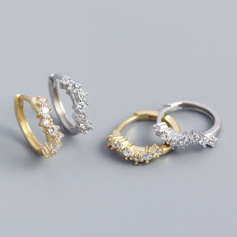 18k Gold Plated 925 Sterling Silver Small Huggie Hoop Earrings Bling Crystal Circle Clip Earrings for Women