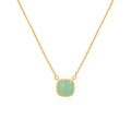 18k Gold Plated Light Green Enamel Necklace 925 Sterling Silver Square Agate Stone Necklace for Women Girls