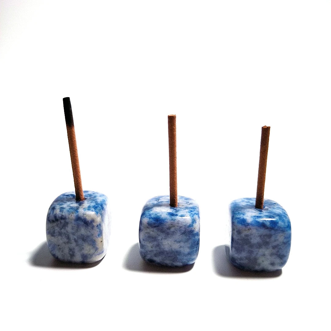 DIY High Fashion Natural Crystal Stone Crafts Blue Spot jasper Cube Incense Holder for Decoration Gift