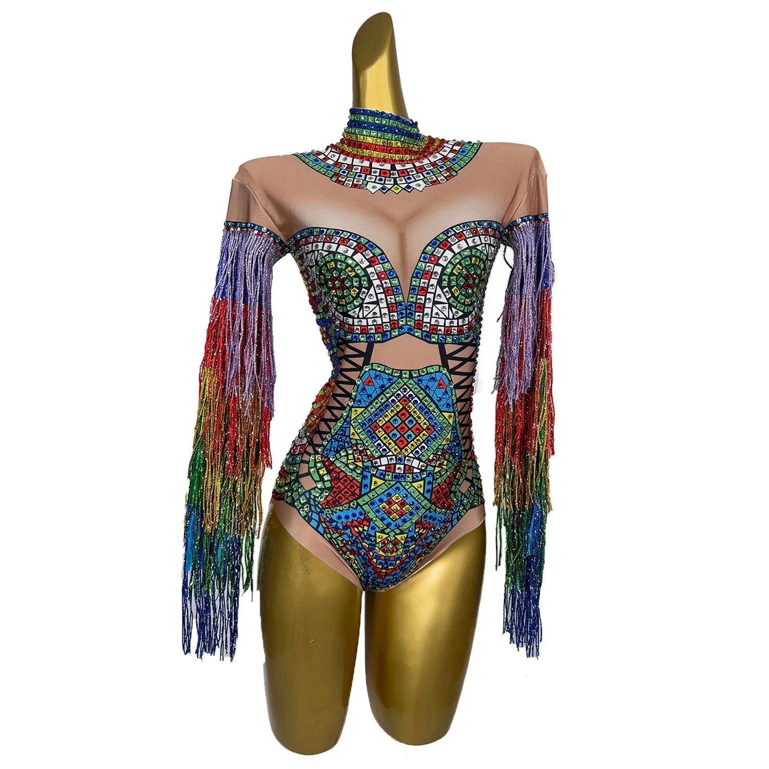 Sexy Tassel Stage Performance Jumpsuit Carnival Club Leotard Festival Outfit Gogo Dancer Costume Women Rhinestone Sexy Bodysuits