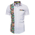Men's African Print Patchwork Design Short Sleeve Turn Down Shirt Traditional Shirt