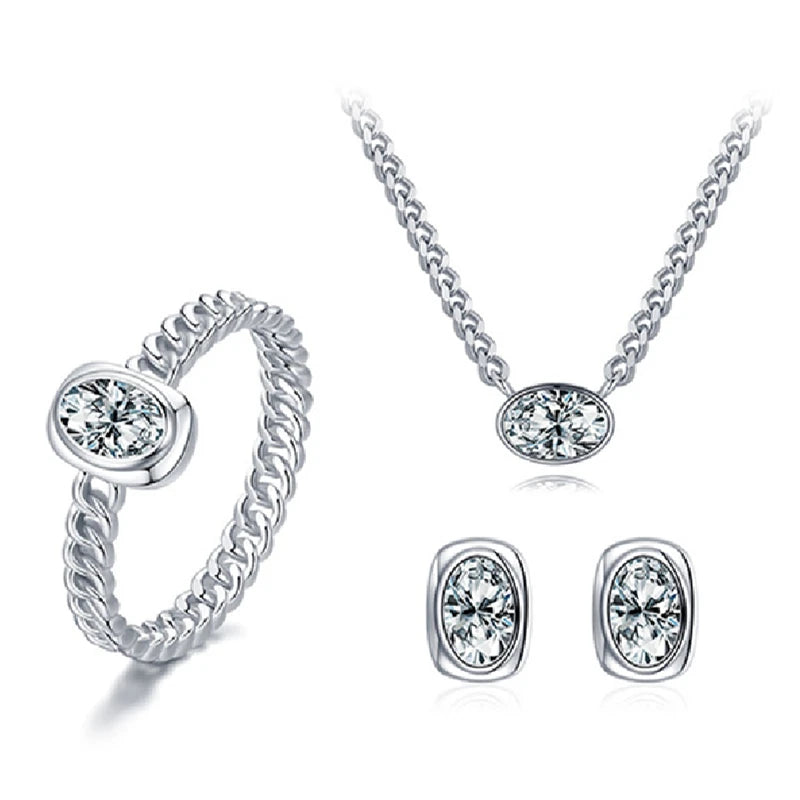 Daidan Women Jewelry Set Gold Plated Fine Jewelry Oval Necklace Stud Earring 925 Silver Zirconia Jewelry Sets