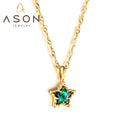 Ason New Trendy Gold Color Charm Party Jewelry Necklace Stainless Steel Green Zircon Star Shape Pendant Necklace for Women