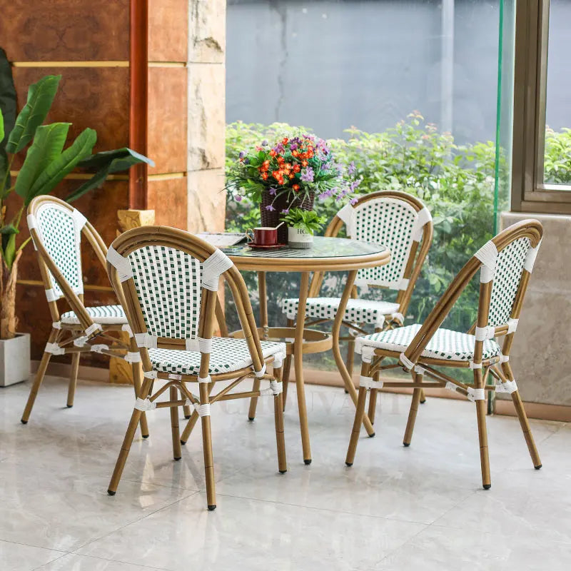 French Modern Garden Restaurant Wicker Aluminum Furniture Outdoor Patio Cafe Rattan Bistro Dining Chairs