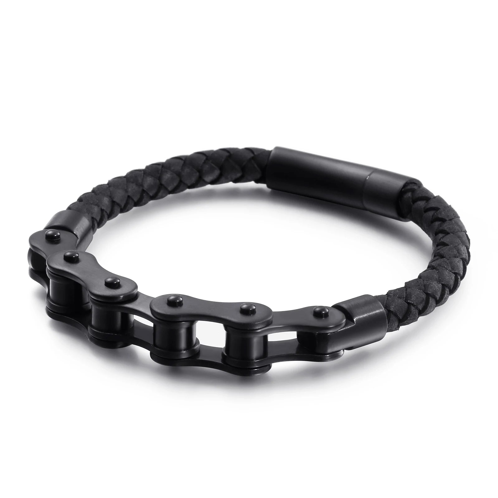 KALEN Trendy Bicycle Stainless Steel Bracelet Fashion Woven Leather Bracelet Men