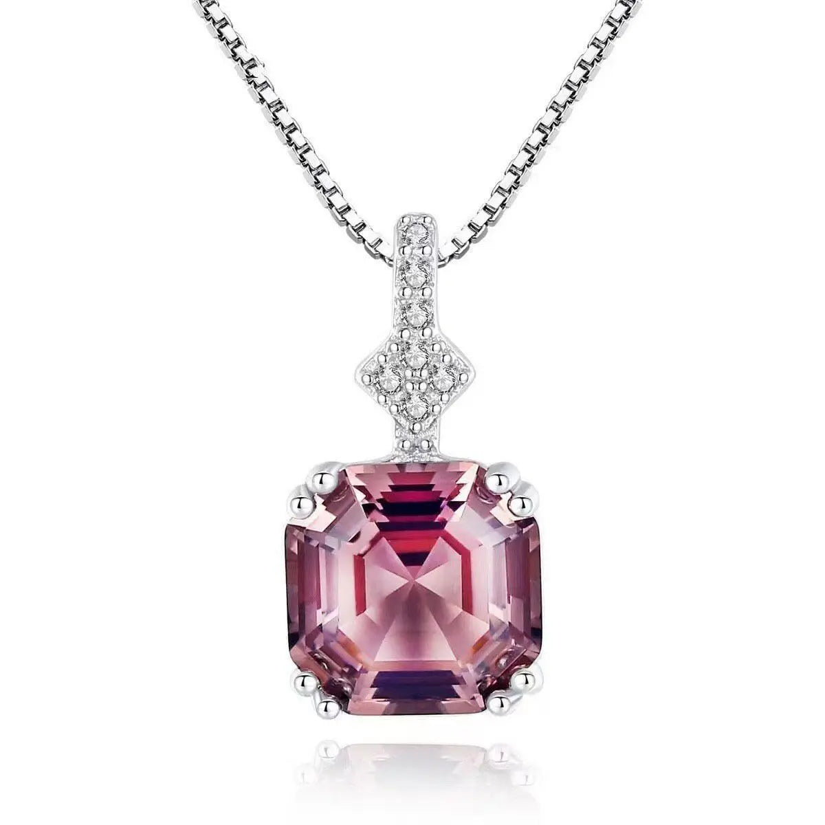 OAHLAN Fashion Jewelry Square Pink Morganite Dainty 925 Sterling Silver Rhodium Plated Pendant Necklaces for Women Engagement