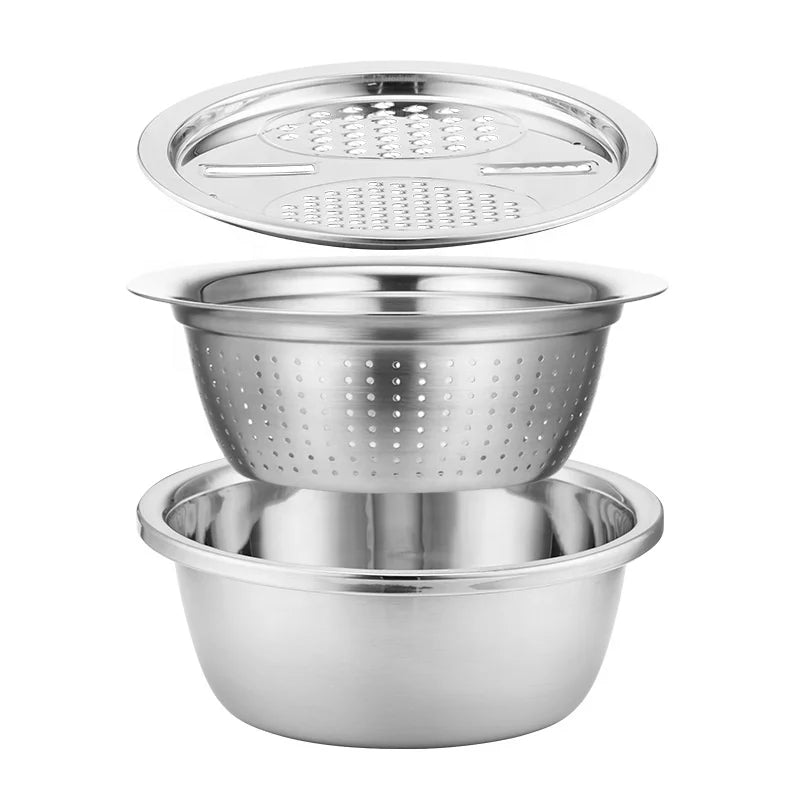 Wholesale Custom Multifunctional Stainless Steel Basin Safe Slicer Chopper Drain Solid Basin With Filter/Grater/Bowl