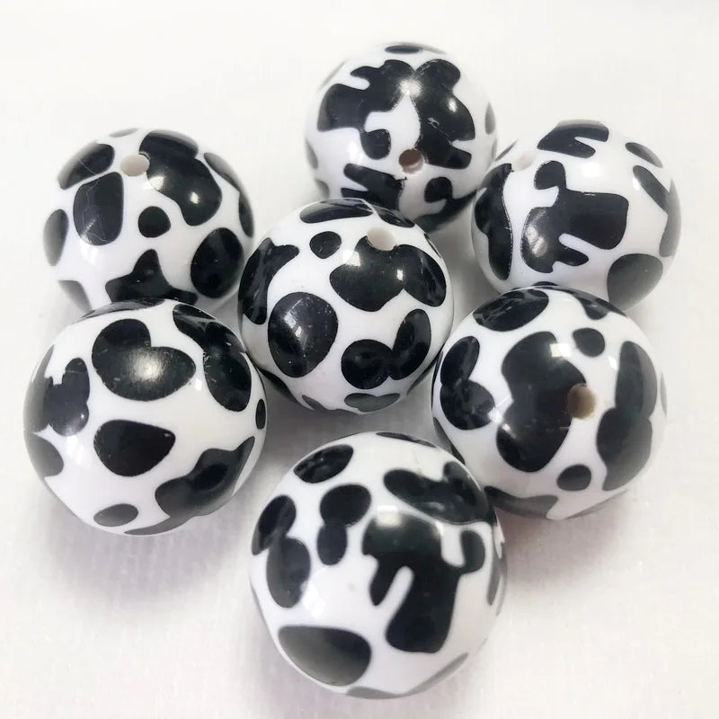 20 Mm Silicone Beads Cow Printed Silicone Beads Kit Round Loose Silicone Beads for Keychain Necklace Jewelry Party Decor