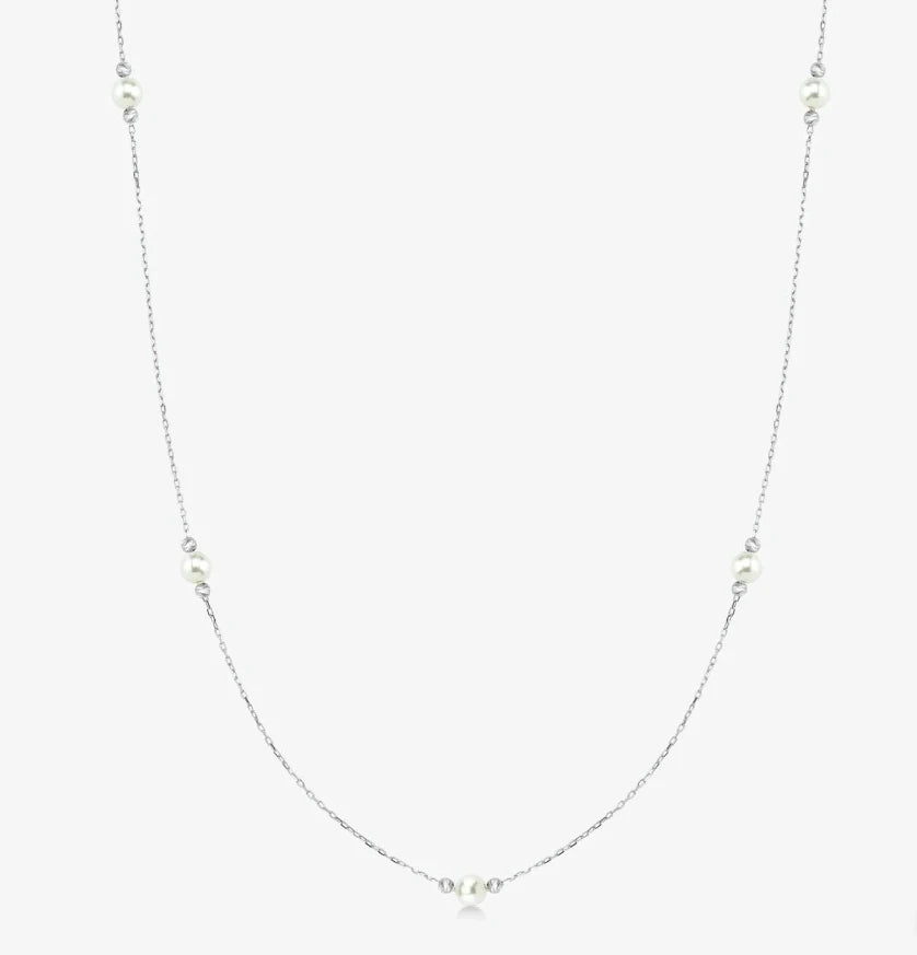 Inspire Jewelry's Fashionable 18K Gold Plated Stainless Steel Link Necklace Thin Clavicle Women Pearl Station Necklace Gifts