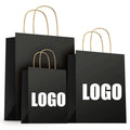 Recyclable Eco-Friendly Reinforced Craft Handle with Durable Bottom Custom logo Black Kraft Paper Shopping Bag