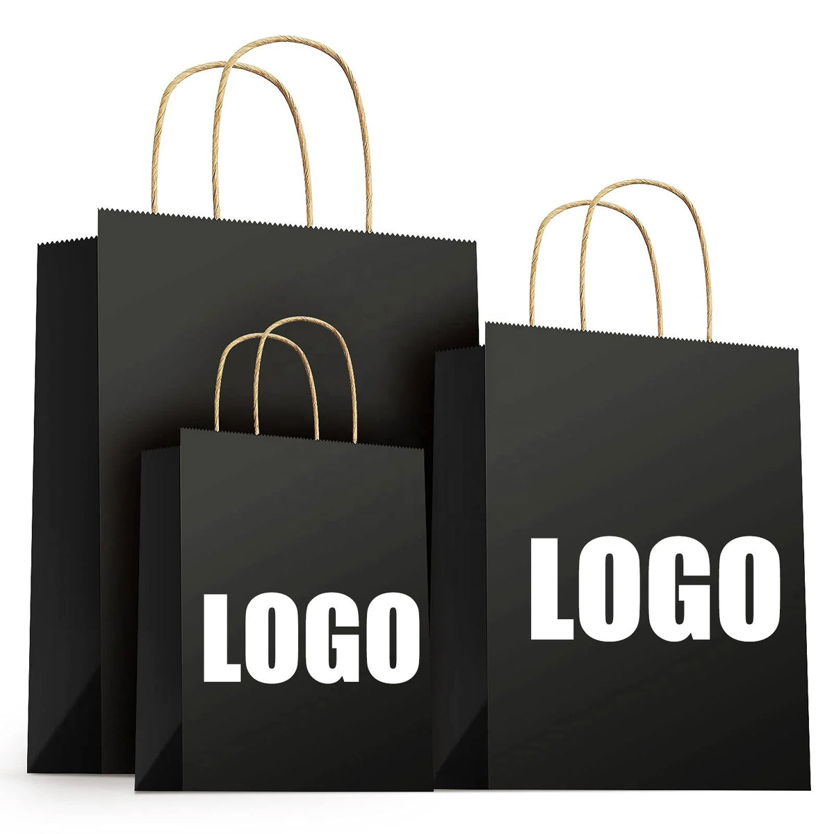 Recyclable Eco-Friendly Reinforced Craft Handle with Durable Bottom Custom logo Black Kraft Paper Shopping Bag