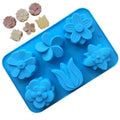 6-Cavity Non-Stick Silicone Flowers Shaped Mold Mixed Tulip & Daisy Cake Tools for Candy Chocolate Jelly Ice Cube Tray
