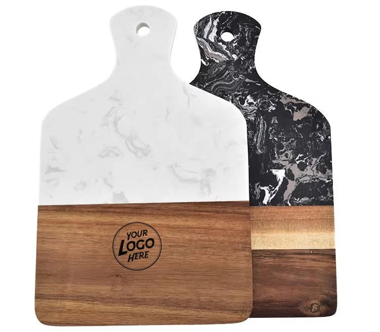 Custom Kitchen Acacia Wooden Chopping Board for Steak Fruits Cheese Serving Trays Marble Wood Cutting Board with Handle