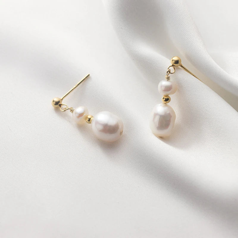 Daidan Baroque Pearl Earrings Irregular Gold Plated Irregular Tassel Drop Sterling Silver 925 Jewellery Earrings Studs