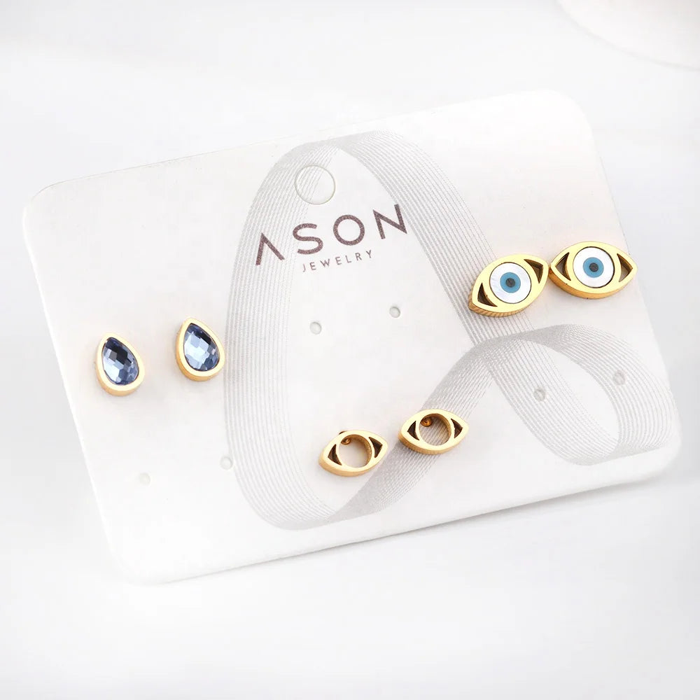 Popular Designs Gold Plated Stainless Steel 3 Pairs Earring Set Bulk Wholesale Cute Girls Gift Mixed Cut Stud Earrings