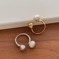 Wholesale Irregular Baroque Pearl Open Cuff Rings Two Tone Textured Metal Adjustable Rings Trendy Minimalist Women Jewelry