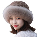 Winter Fox Fur Roller Hat for Women Real Mink Fur Top Hand Knit New Bowler Hats Custom Logo Travel Luxury