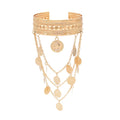 Gold Silver Coin Tassels Cuff Bangle Bracelet Open Wide Wire Bracelets Gold Wrist Cuff Wrap Bracelet Adjustable