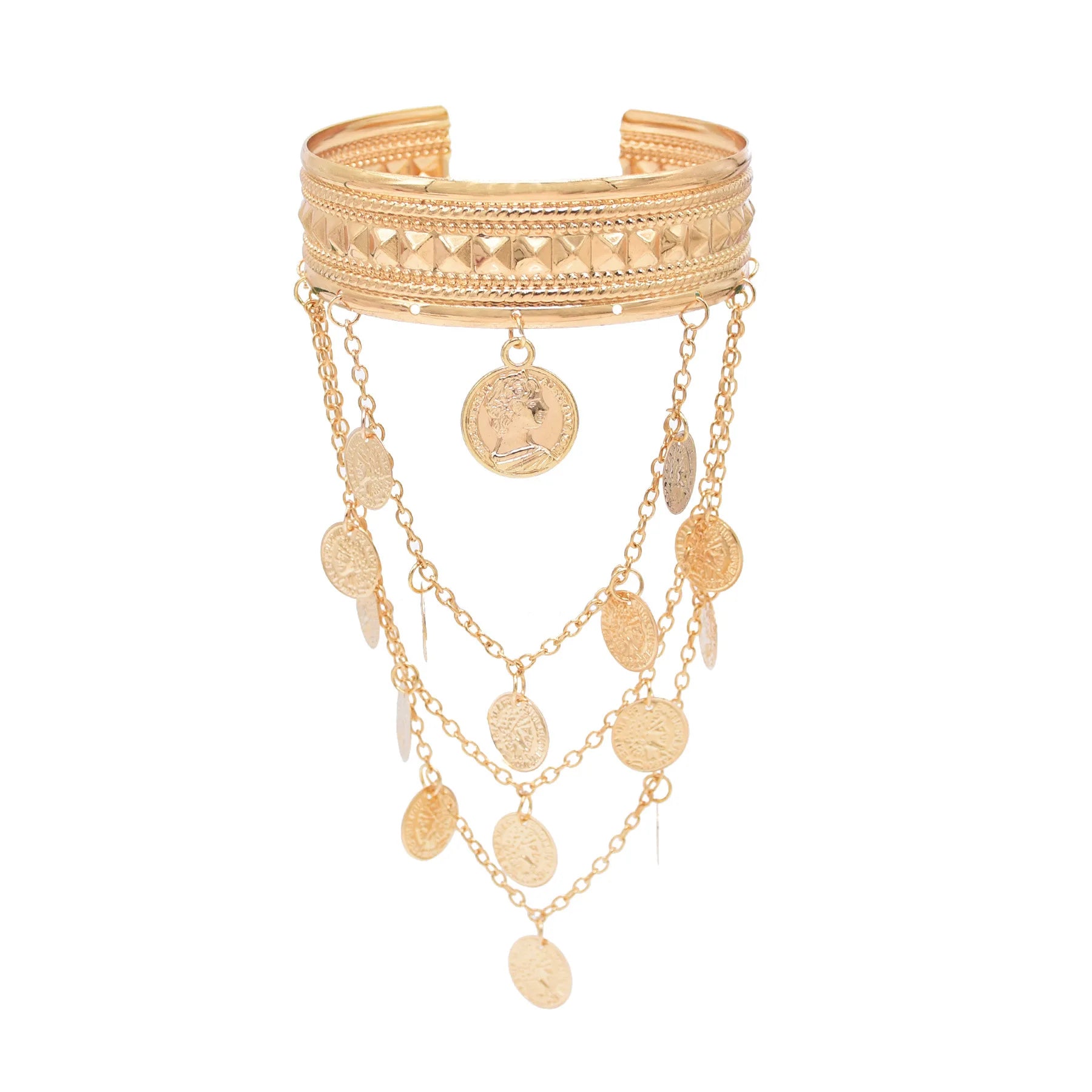 Gold Silver Coin Tassels Cuff Bangle Bracelet Open Wide Wire Bracelets Gold Wrist Cuff Wrap Bracelet Adjustable