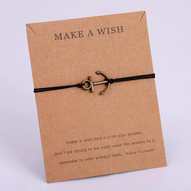Summer Beach Ocean Promotional Gift Make a Wish Jewelry Antique Silver Wave Heart Compass Charm Men Bracelet for Women