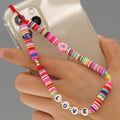 Smile Face Beaded Phone Lanyard Wrist Strap Fruit Star Letter Pearl Handmade Rainbow Polymer Clay Acrylic Beads Pearl Bracelet