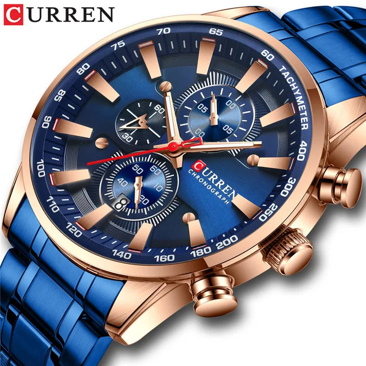 CURREN 8351 Stainless Steel Band Watches Men Brand Waterproof Chronograph Quartz Watch