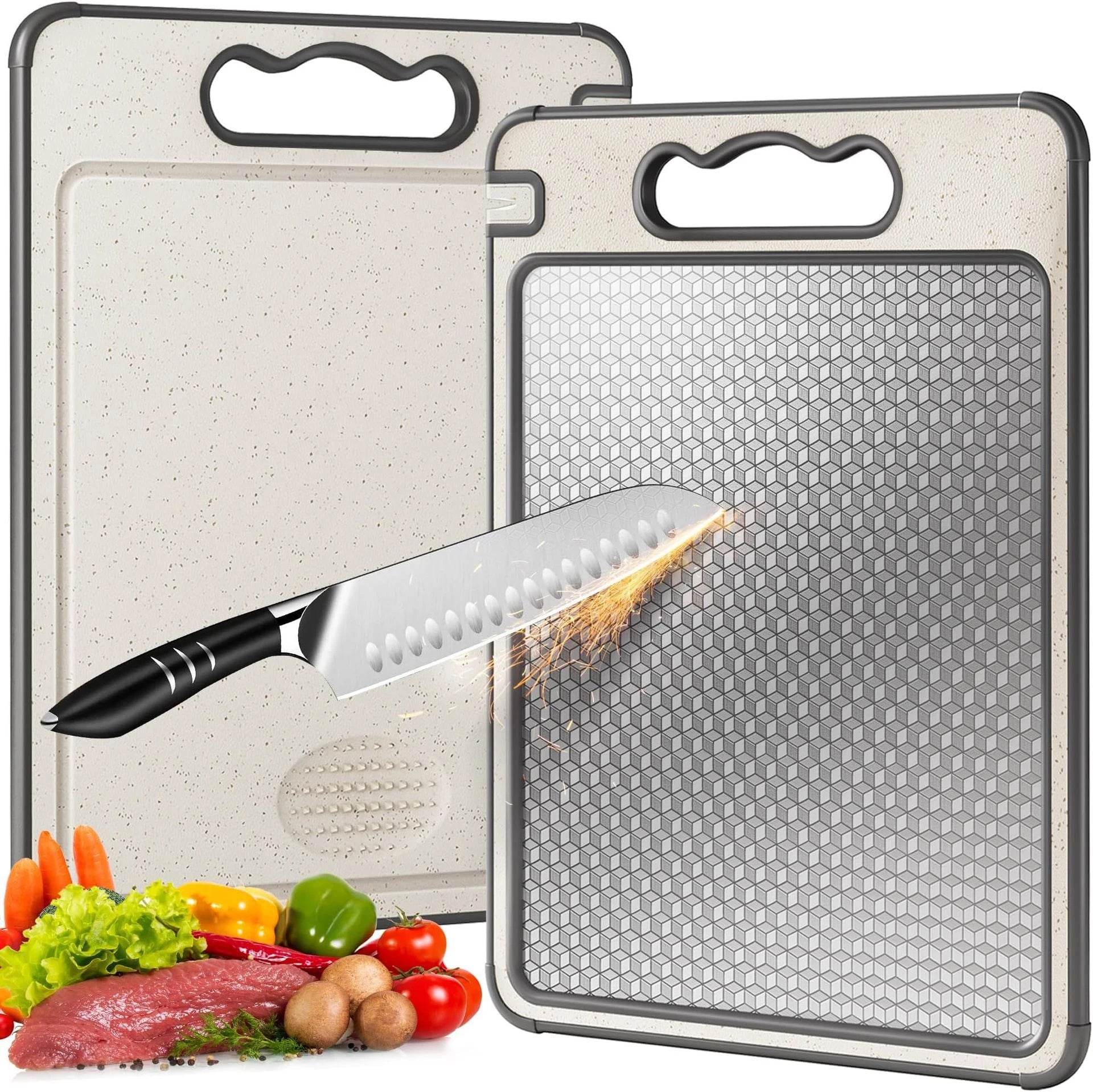 2025 New Stainless Steel 304 Eco-Friendly Durable Multifunctional Kitchen Cutting Board with Knife Sharpener for Kitchenware