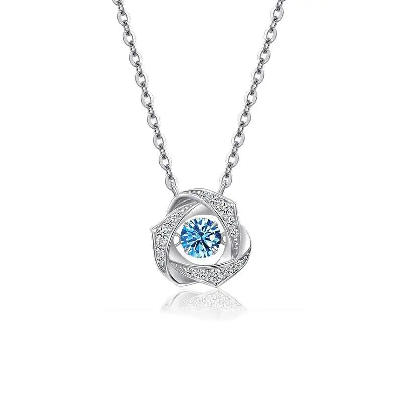 S925 Sterling Silver Necklace Personality Smart Ins Wind Ocean Crystal Heart Pendant Necklace Mother Valentine Gift