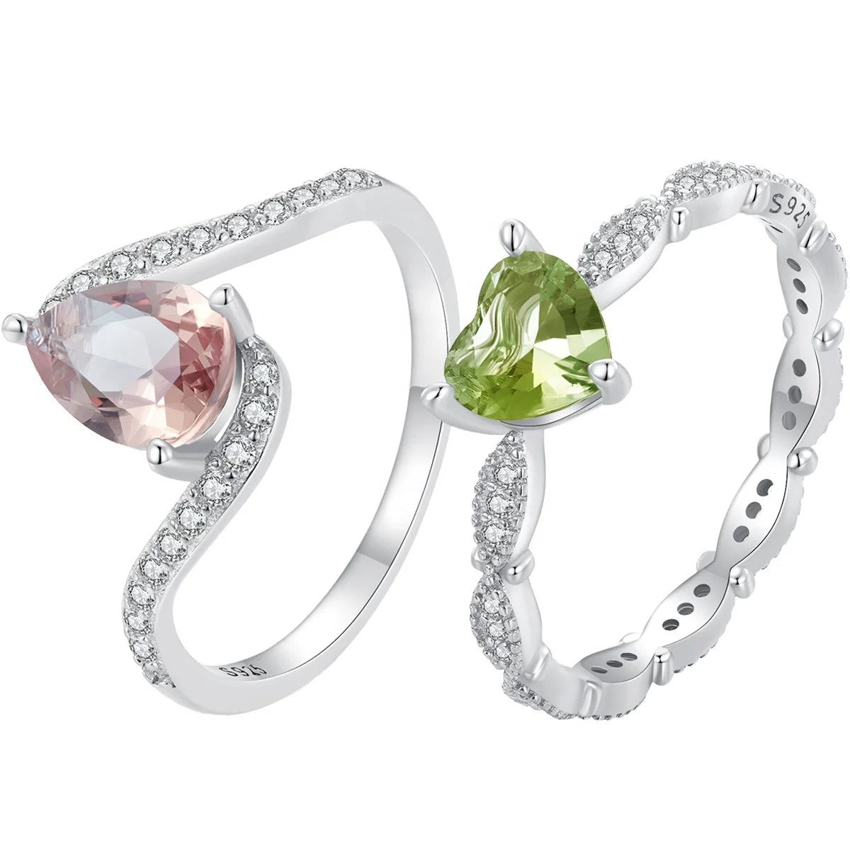 New 925 Sterling Silver Color Changeable Heart Stone Finger Ring Trendy Stackable Band for Women Engagement Fine Jewelry Gift