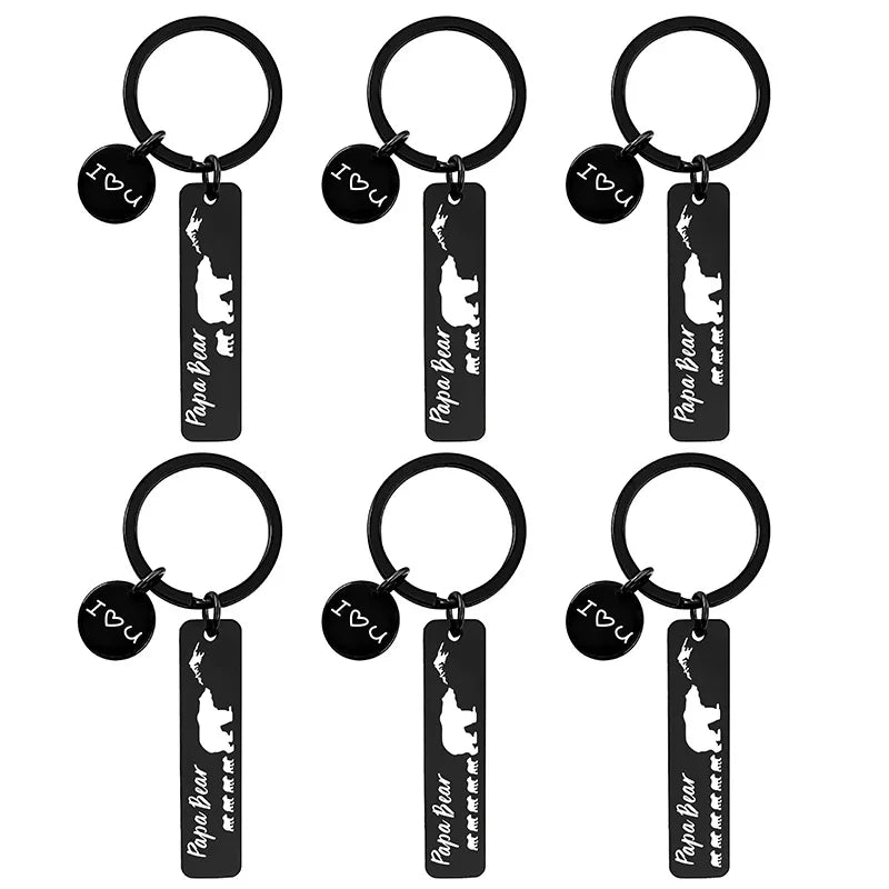 Stainless Steel Baby Bear Papa Bear Tag Key Ring Father's Day Thanksgiving Day Christmas Birthday Gift for Dad Father Key Chain