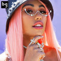 Small Women Party Red Oversized Clear One-Piece Metal Frame Fashion Sparkle Sunglasses