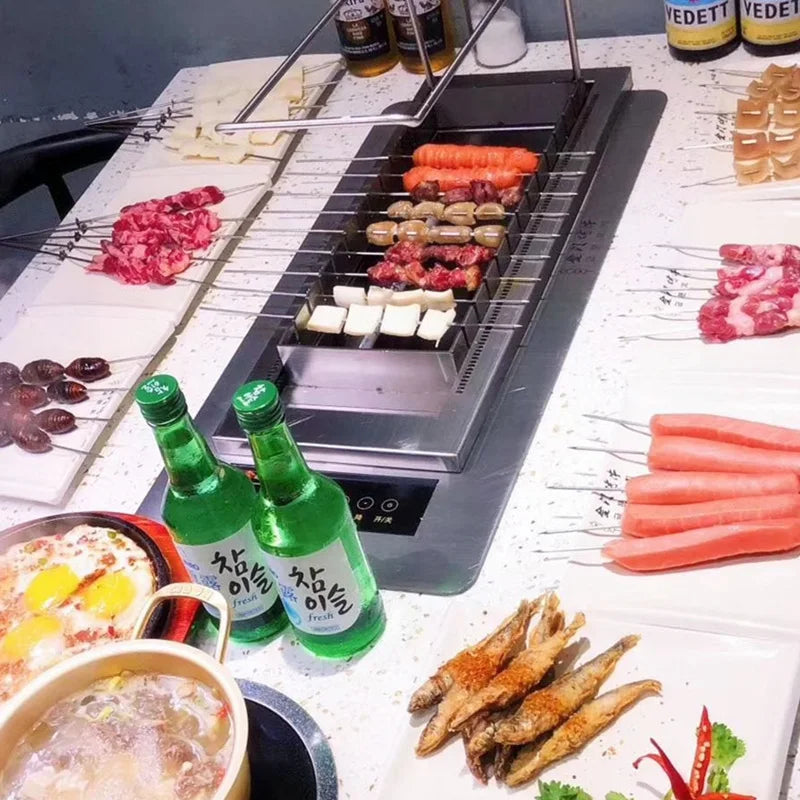11 14 17 Strings Stainless Steel Inlayable Type Barbeque Grill Restaurant Automatic Rotating Skewer Electric Bbq Grill
