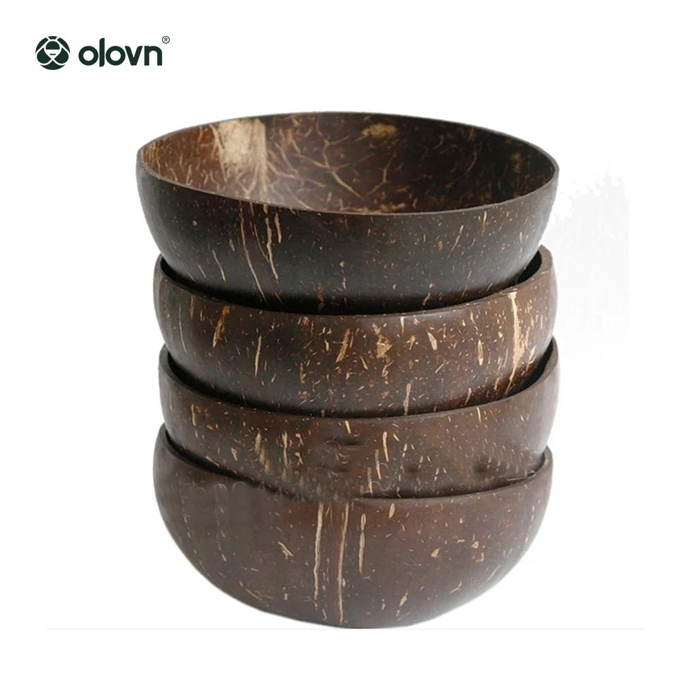 Handmade Classic Design Coconut Shell Bowl with Spoon Eco-Friendly Disposable Wood Fruit Mixing Salad Bowl with Custom Logo