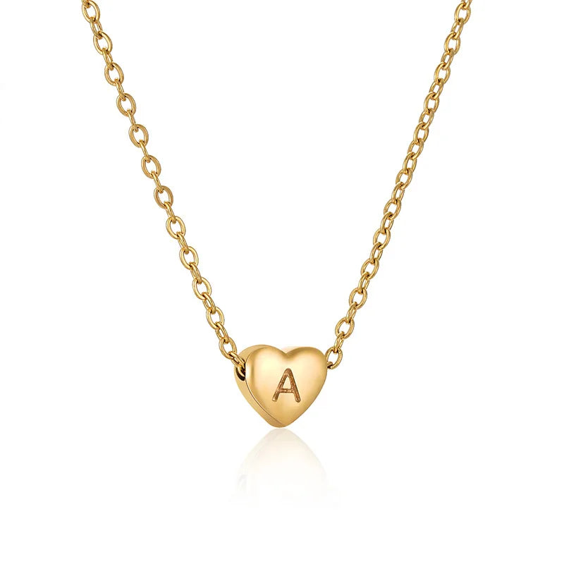 Small Heart Pendant Necklace Lady Jewelry Dainty Stainless Steel Heart Design Necklace with Letter