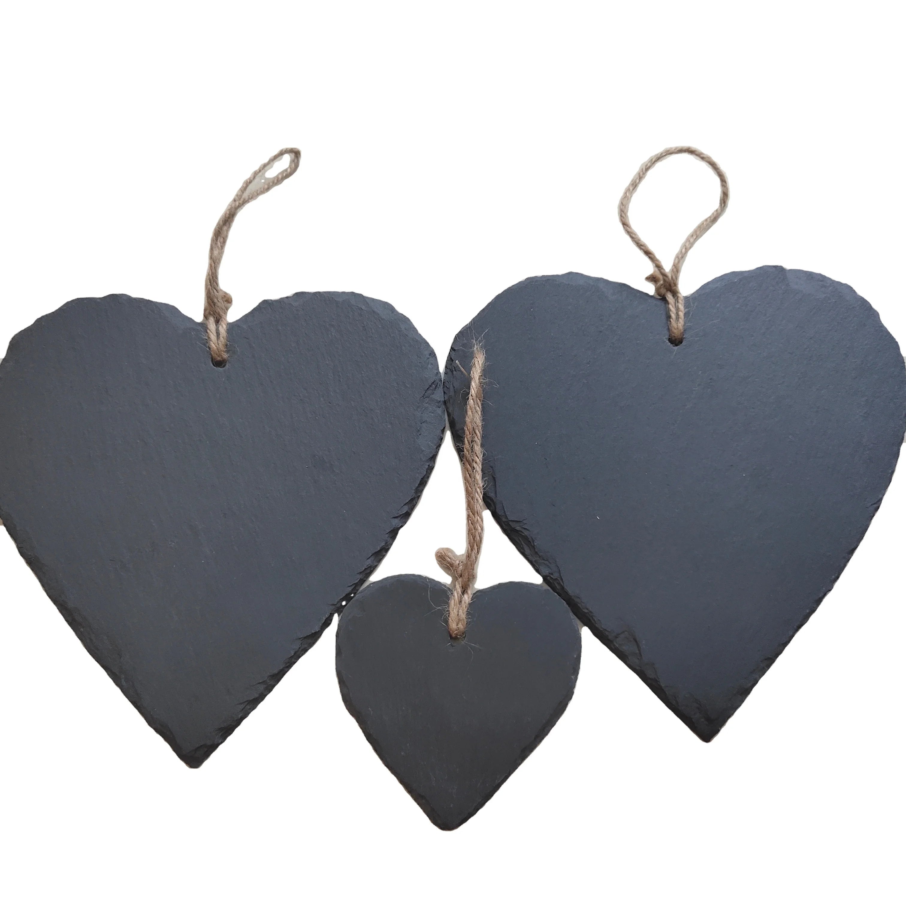 20cm Heart Natural Black Slate  Stone Plate