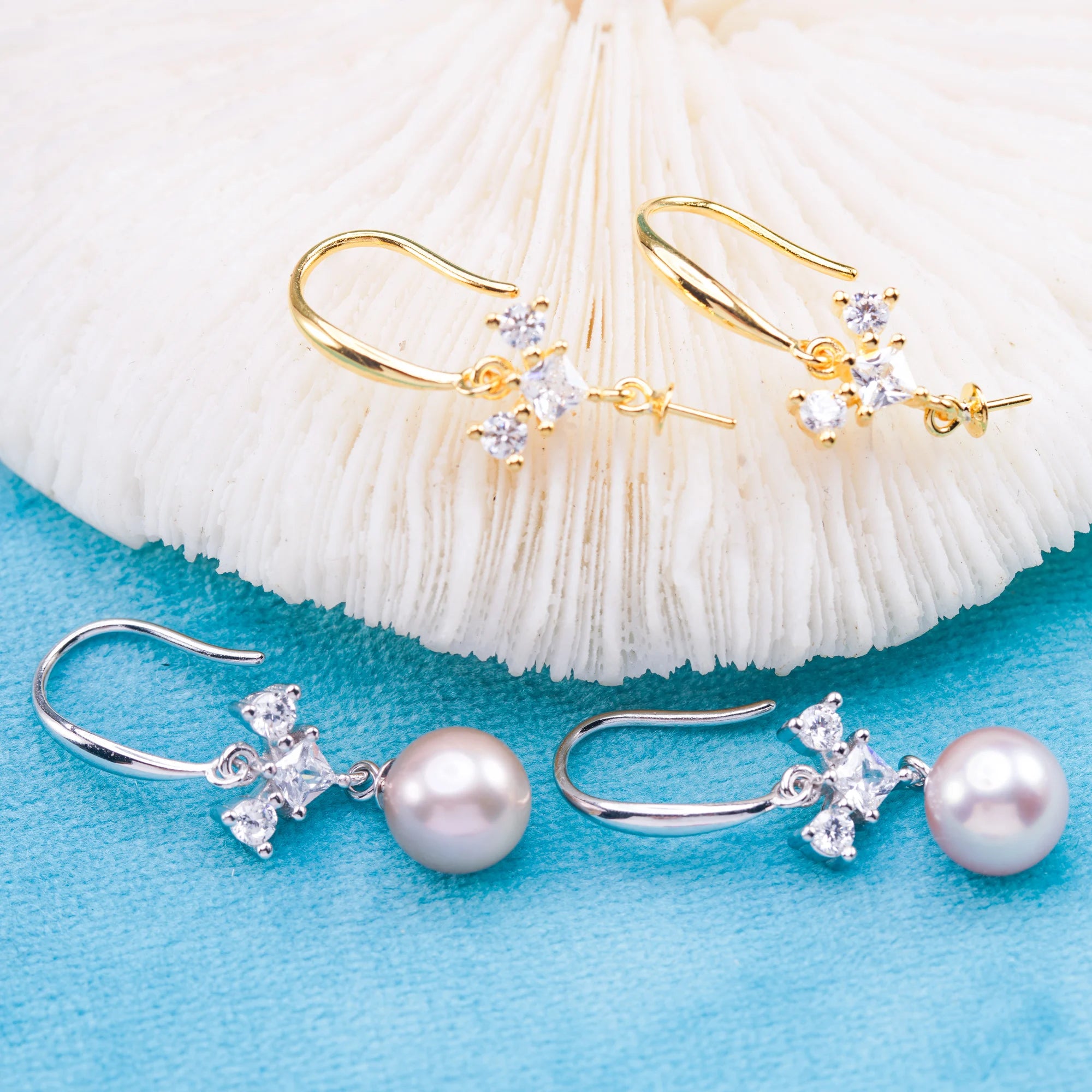 E010915 S925 Pearl Earring 925 Sterling Silver DIY 7-8mm Natural Freshwater Pearl Stud Earring for Women