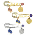 Personality Rhinestone Mashallah Letters Foot Charm Brooch Retro Turkish Blue Eye Baby Pin Brooch (KBL096)