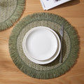 Braided Fringe Paper Table Mats Hand Woven Non-Slip Insulation Place Mats for Tea Cup Dining Table Decorations