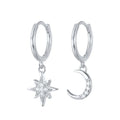 925 Sterling Silver Minimalist INS Inspired Hoop Earrings Gold Plated Moon and Star Fine Huggie Style Wedding Zircon Jewelry