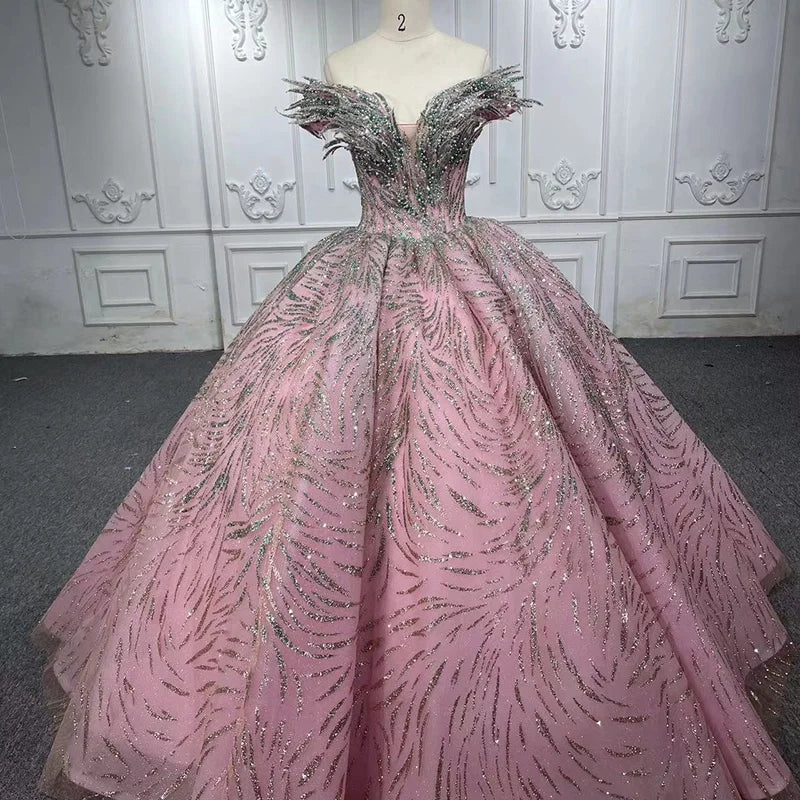 Jancember 6592 Crystal Lace-up Pearls Ball Gown Evening Party Quinceanera Dress