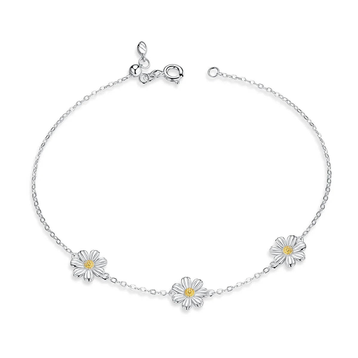 Daisy Flower Link Bracelet for Women Genuine 925 Sterling Silver Fresh Lovely Gifts Women Jewelry