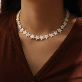 Beach Resort Boho Jewelry Natural Shell Heart Star Necklace Handmade Bead Necklace Women Y2k Mother of Pearl Choker Necklace
