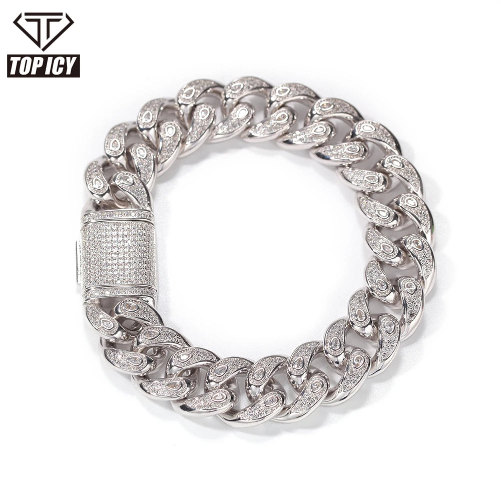 High Quality Gold Plated Hip Hop Miami Iced Out Cuban Curb Link Bracelet Thick for Men Jewelry Men Bracelet
